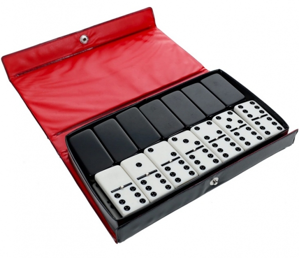 Wood Expressions: Two-Toned Black & White Double 6 Dominoes with Spinners - Club Size