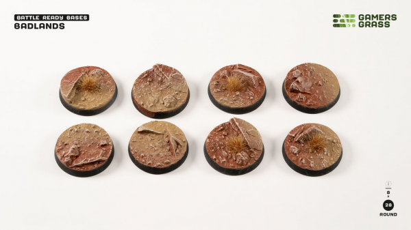 Battle Ready Bases: Badlands Round 28mm (x8)