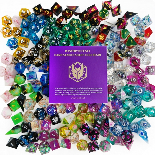 Mystery Set of 7 Hand Sanded Sharp Edge Resin Polyhedral RPG Dice