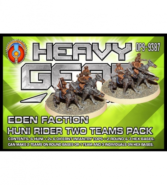 Eden: Huni Rider Two Teams Pack(6 Huni, 2x 6 different infantry tops, 2 round & 3 hex bases) - metal