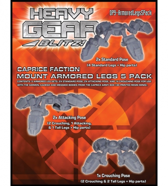 Caprice Mount Armored Legs 5 Pack (2x Standard, 2x Attacking, and 1x Crouching pose leg sets, 3d Pri