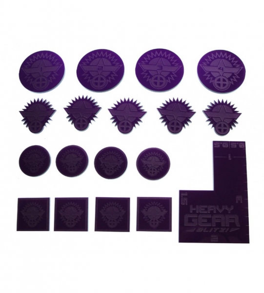 C.E.F. Commander Tokens Pack (17 C.E.F. logo laser etched & cut purple acrylic tokens, & mini height