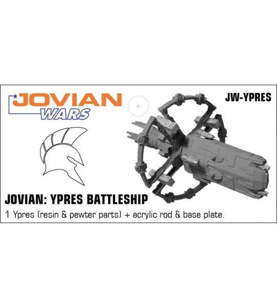 Jovian: Ypres Battleship (resin spaceship with pewter parts & acrylic base)