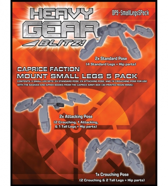 Caprice Mount Small Legs 5 Pack (2x Standard, 2x Attacking, and 1x Crouching pose leg sets, 3d Print