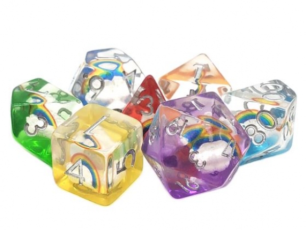 Old School 7 Piece DnD RPG Dice Set: Infused - 7 Color Rainbow