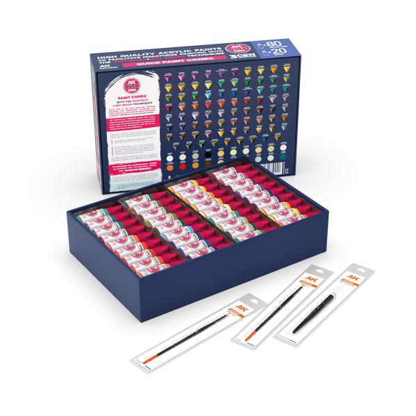AK-Interactive: Quick Gen Acrylic Contrast -Quick Paint Combo Set 100 Colors (80 Quick Gen+20 Acryli
