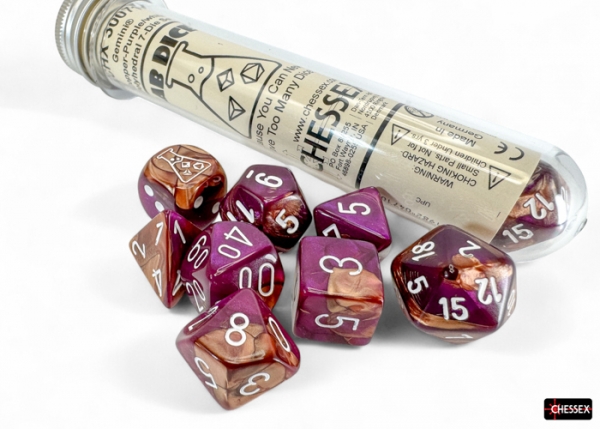 Chessex Lab Dice 9: Gemini Copper-Purple/White