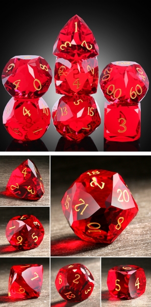 Dice Habit: Faceted Glass Dice Set (7pcs) [Ruby]