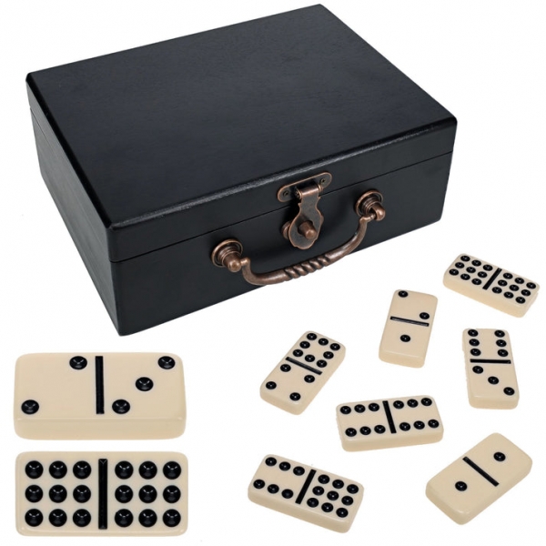 Wood Expressions: Double 9 Dominoes - Ivory with Wooden Treasure Box - Black Finish