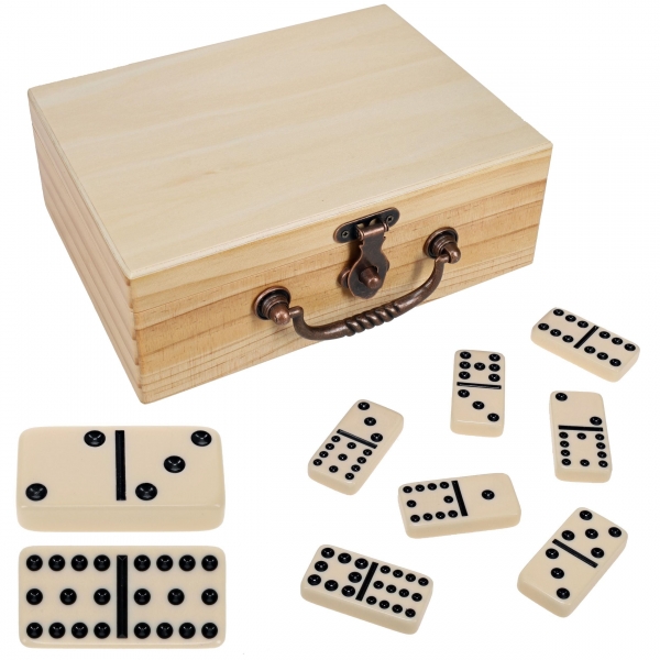 Wood Expressions: Double 12 Dominoes - Ivory with Wooden Treasure Box - Natural Finish