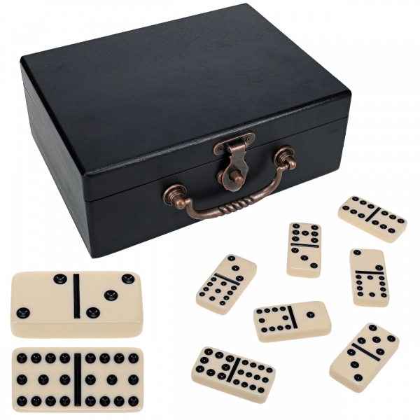 Wood Expressions: Double 12 Dominoes - Ivory with Wooden Treasure Box - Black Finish