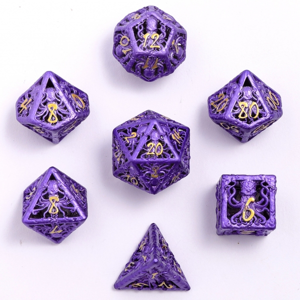 Lllithid’s Mind Cage Hollow Metal Dice Set - Purple