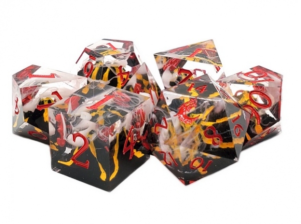 Old School Dice: Sharp Edged 7-Piece Dice Set - Lava Flow Yellow