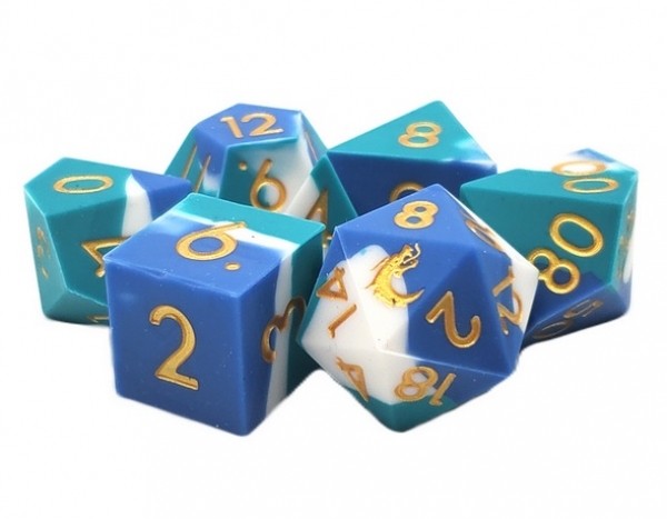 Old School Dice: Silicone 7-Piece Sets - Blue, White & Teal