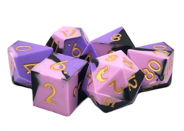 Old School Dice: Silicone 7-Piece Sets - Purple, Pink & Black