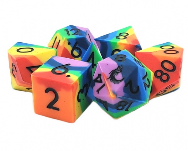 Old School Dice: Silicone 7-Piece Sets - Rainbow