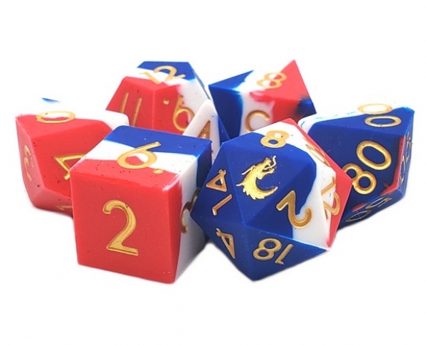 Old School Dice: Silicone 7-Piece Sets - Red, White & Blue