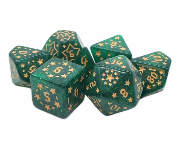 Old School RPG Dice Set: Rune Dice - Starlight - Green