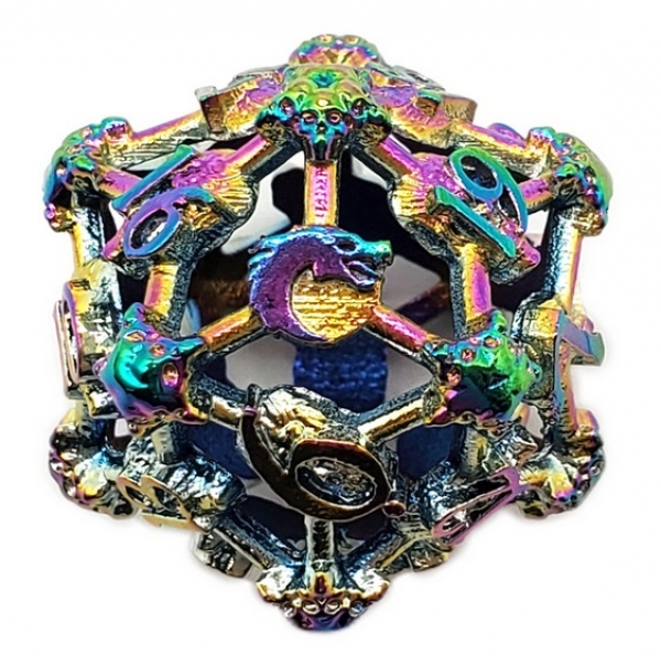 Old School Dice: Hollow Metal D20 Spindown - Skull - Spectral