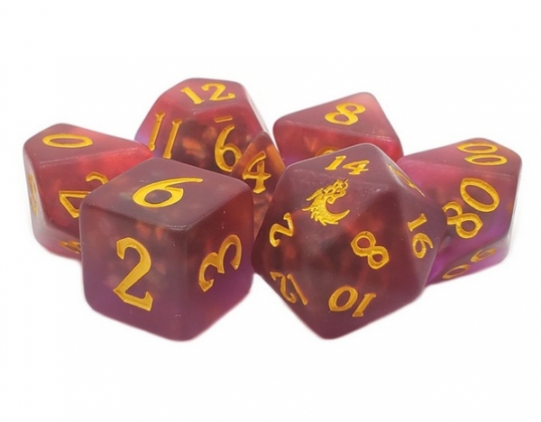 Old School RPG Dice Set: Infused - Frosted Firefly - Crimson w/ Yellow