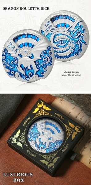 Dice Habit Dragon Roulette Dice Blue and Silver (Poly Set Spinner)