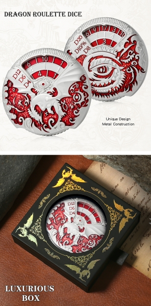 Dice Habit Dragon Roulette Dice Red and Silver (Poly Set Spinner)