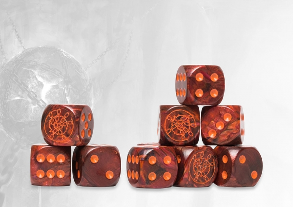 Conquest: Dweghom Logo on Red Marbled Dice - 24 per pack