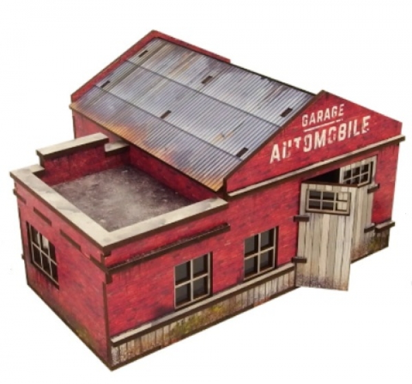 WW2 Prepainted Scenery 28mm: Normandy Garage With Petrol Station