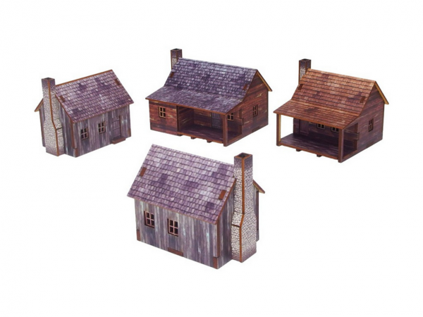 WW2 Prepainted Scenery 15mm: New World Frontier Houses (4) Epic Battles Set
