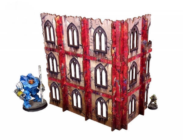 Sci-fi Imperial Pre-painted Terrain: Imperial Walls, High - Red (1)
