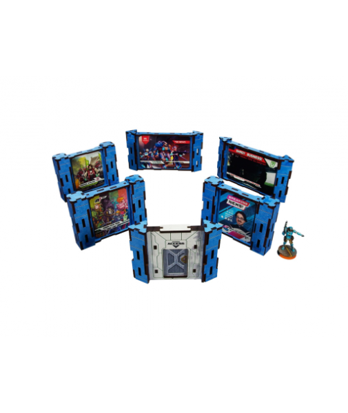 Infinity Prepainted Terrain: District 5 News Walls (6) (blue)