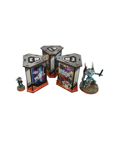 Infinity Prepainted Terrain: Precinct Sigma Newsstands (3) (grey)