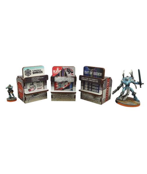 Infinity Prepainted Terrain: Precinct Sigma Food Booths #1 (3) (grey)