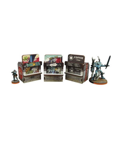 Infinity Prepainted Terrain: Precinct Sigma Food Booths #2 (3) (grey)
