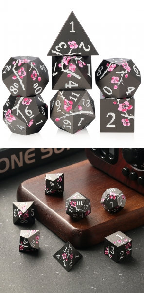 Dice Habit: Metal & Enamel Dice Set - (Sakura) Night Blossom (7pcs)