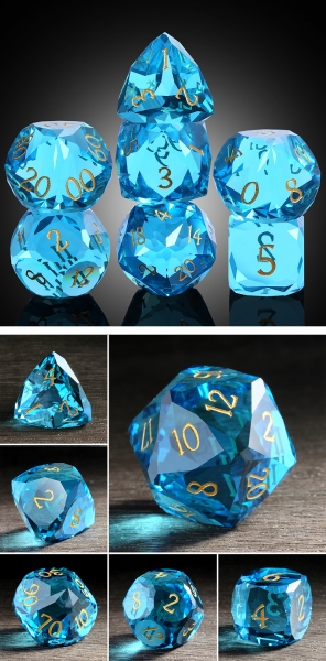 Dice Habit: Faceted Glass Dice Set (7pcs) Aquamarine