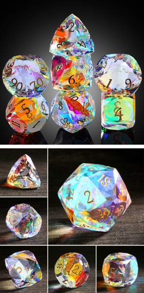 Dice Habit: Faceted Glass Dice Set (7pcs) Rainbow K9 Glass