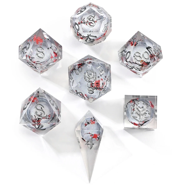Captured Magic Hand Sanded Sharp Edge Resin - Liquid Core Dice set - Plum Blossom