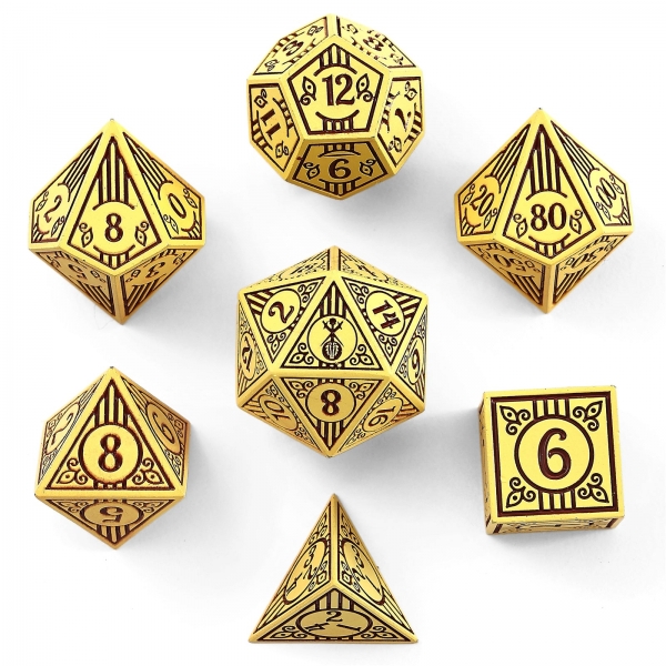 Solid Metal Bard RPG Dice Set - Dark Cream w/ Brown