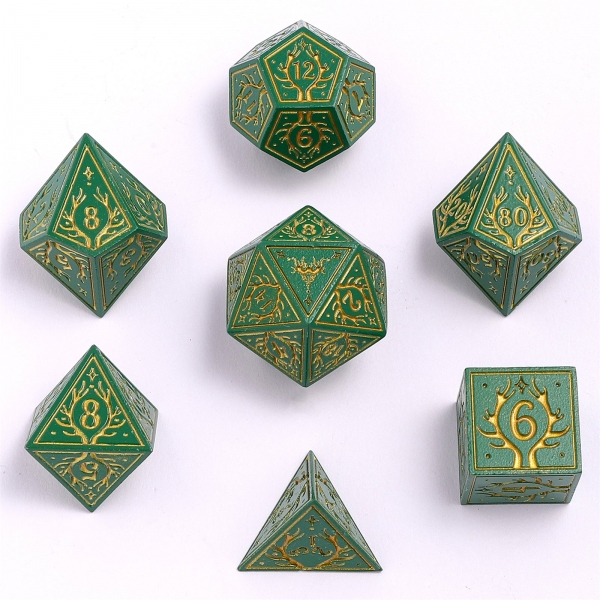 Solid Metal Druid RPG Dice Set - Green w/ Gold