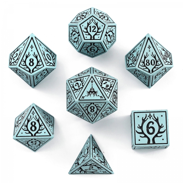 Solid Metal Druid RPG Dice Set - Pale Cyan w/ Black