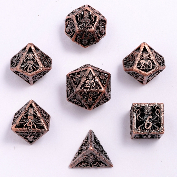 Lllithids Mind Cage Hollow Metal Dice set - Ancient Copper