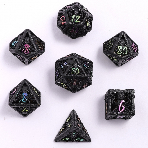 Lllithids Mind Cage Hollow Metal Dice set - Black w/ Chromatic