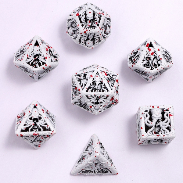 Lllithids Mind Cage Hollow Metal Dice set - Blood Spatter
