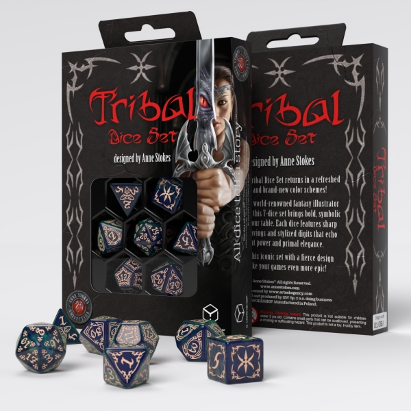 Q-Workshop: Tribal Dice Set: Blue-green & Beige