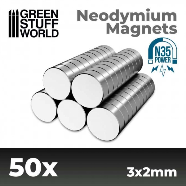 Green Stuff World: Neodymium Magnets 3x2mm - 50 units  (N35)