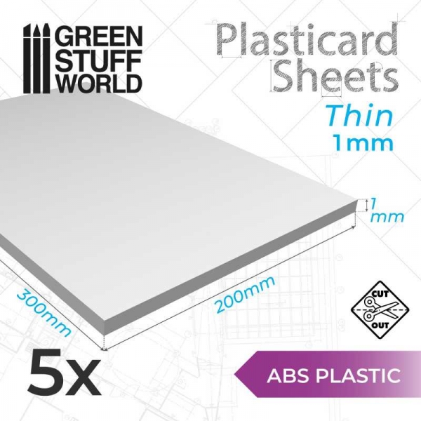 Green Stuff World: ABS Plasticard A4 - 1 mm COMBOx5 sheets