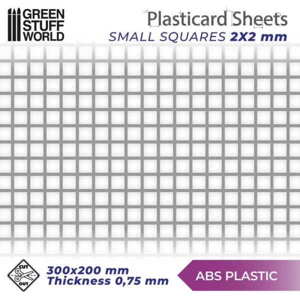 Green Stuff World: ABS Plasticard - SMALL SQUARES Textured Sheet - A4
