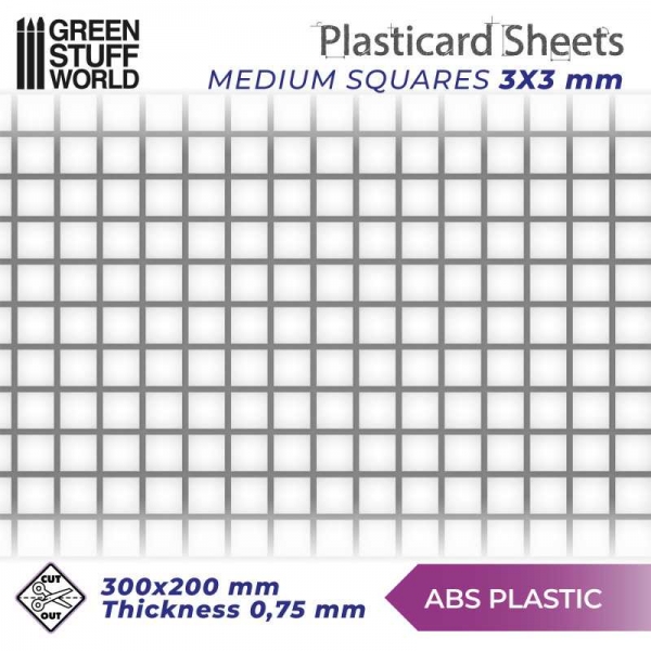 Green Stuff World: ABS Plasticard - MEDIUM SQUARES Textured Sheet - A4