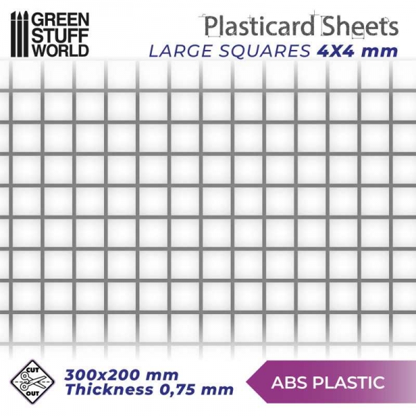 Green Stuff World: ABS Plasticard - LARGE SQUARES Textured Sheet - A4